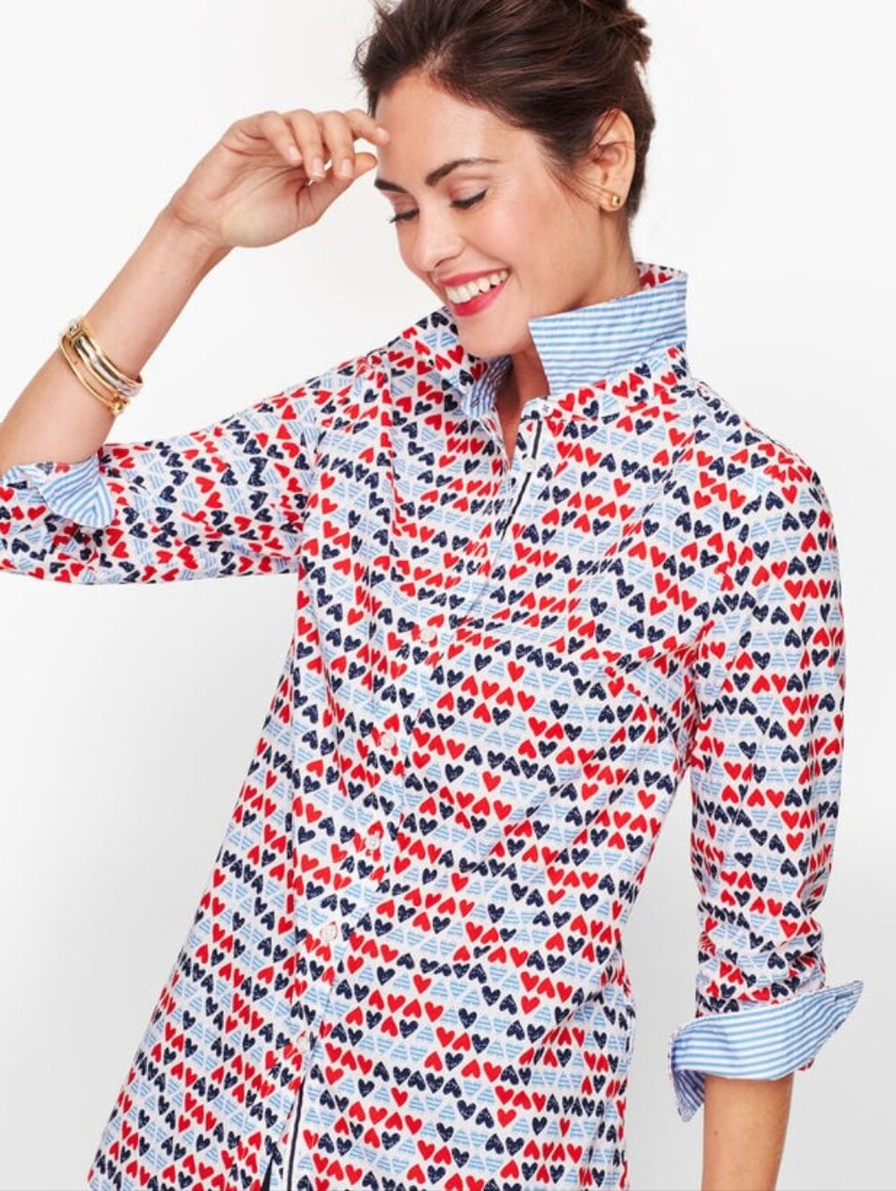 Talbots Classic Button Up Cotton Shirt - Hearts - Size XLP